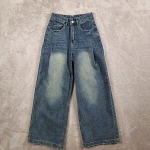 Dazy High Waist Pleated Blue Wide-Leg Factory‎ Distressed Jeans Size S